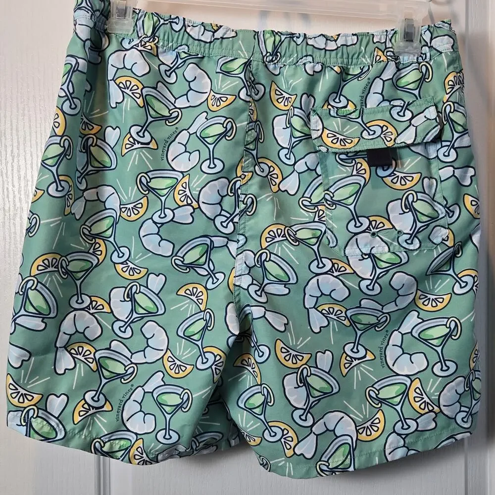 Vineyard Vines Chappy sz M green shrimp and martini swim trunks shorts